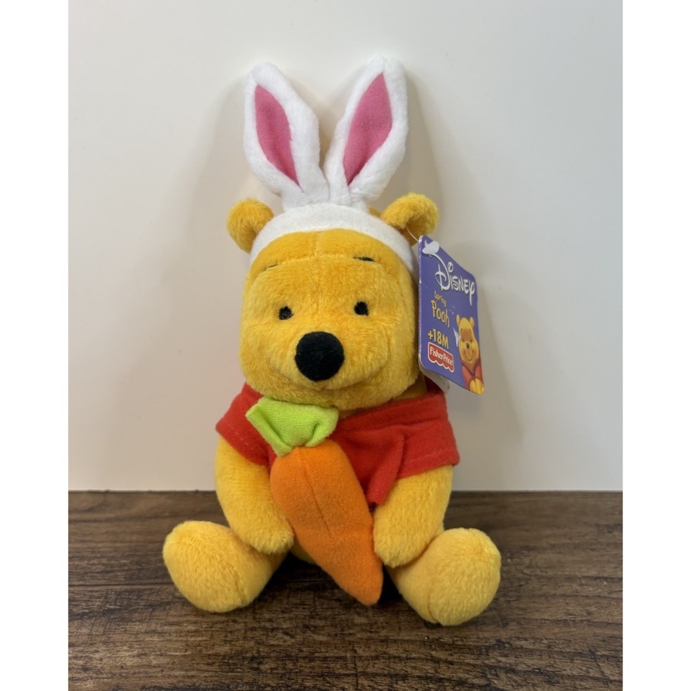 Fisher Price Winnie the Pooh Easter Bunny 7" Beanbag Plush Tags Fisher Price